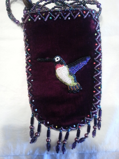 Deep burgundy smart phone bag w/ hummingbird